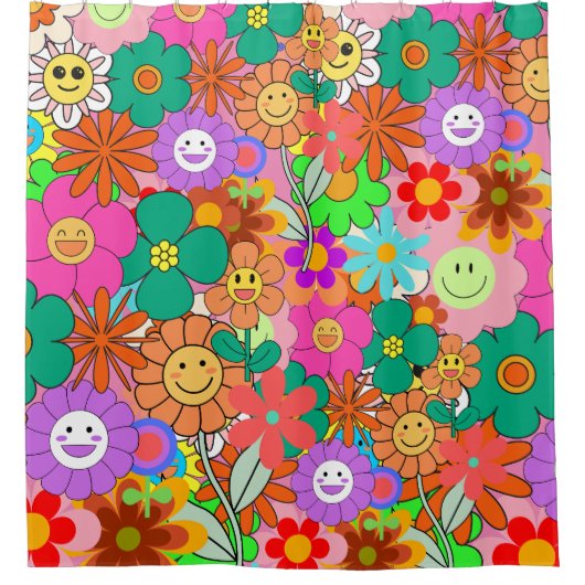 Retro Groovy Boho Hippie Flowers Douchegordijn (Voorkant)