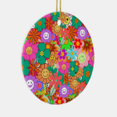 Retro Groovy Boho Hippie Flowers Keramisch Ornament (Rechts)