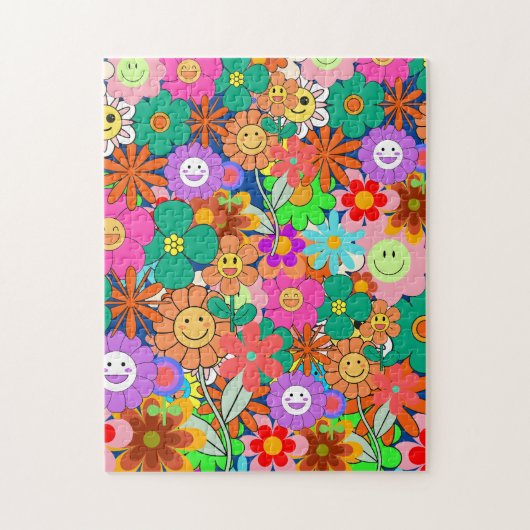 Retro Groovy Boho Hippie Flowers Legpuzzel (Verticaal)