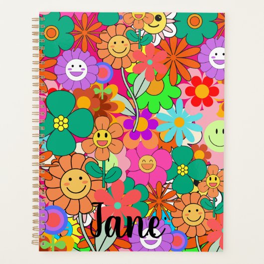 Retro Groovy Boho Hippie Flowers Planner (Voorkant)