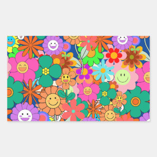 Retro Groovy Boho Hippie Flowers Rechthoekige Sticker