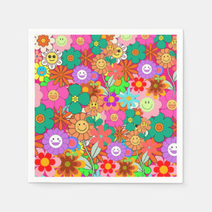 Retro Groovy Boho Hippie Flowers Servet