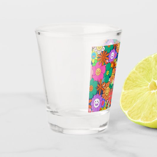 Retro Groovy Boho Hippie Flowers Shot Glas (Links)