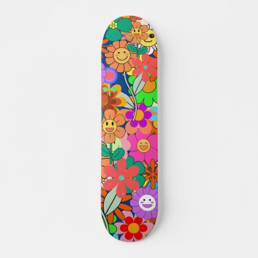 Retro Groovy Boho Hippie Flowers Skateboard (Voorkant)