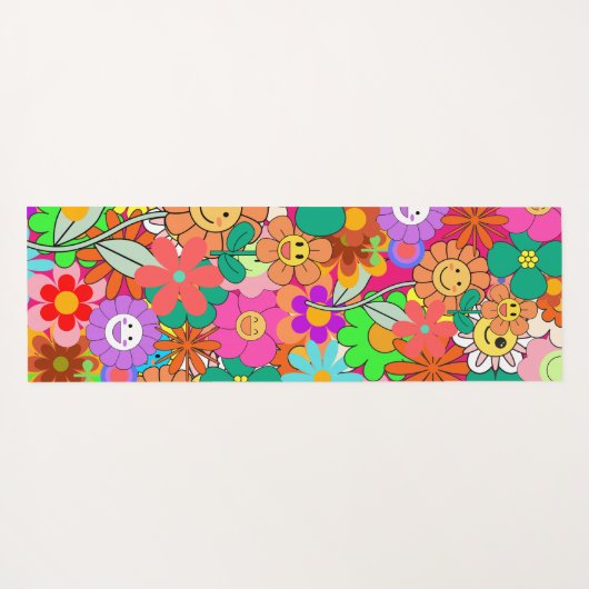 Retro Groovy Boho Hippie Flowers Yogamat (Achterkant (horizontaal))