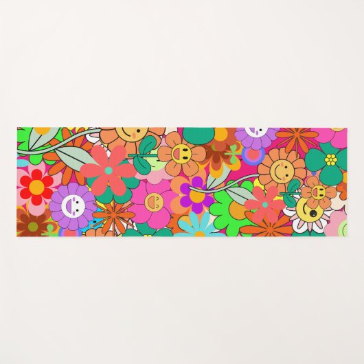 Retro Groovy Boho Hippie Flowers Yogamat (Voorkant (horizontaal))