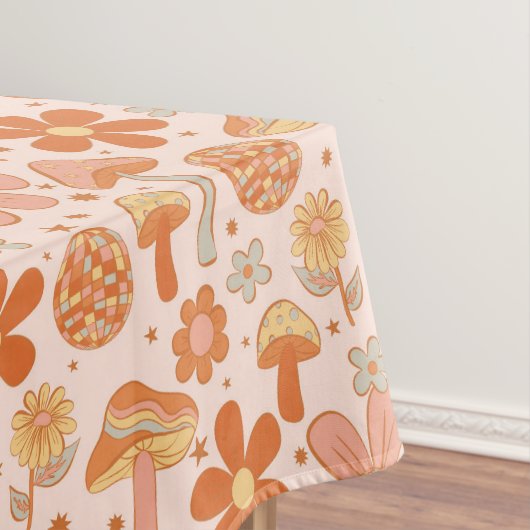 Retro Groovy Boho Roze Sinaasappel Disco Paddensto Tafelkleed (Voorbeeld)