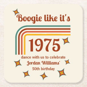 Retro Groovy Boogie Eenvoudige Dans 50e Verjaardag Vierkante Kartonnen Onderzetter