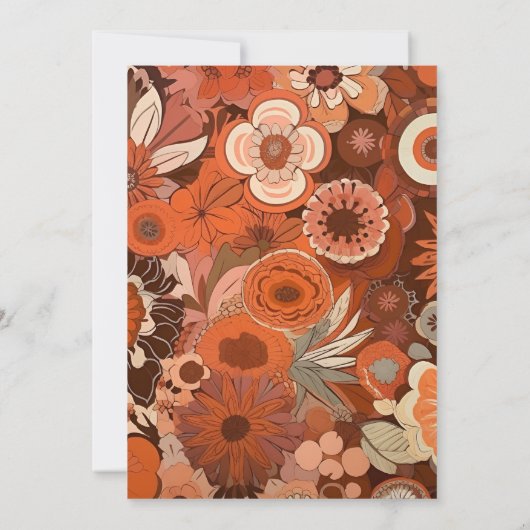 Retro Groovy brandwond sinaasappel bloemenbruiloft Save The Date (Achterkant)