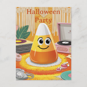 Retro, Groovy Candy Corn Halloween-feestuitnodigin Briefkaart