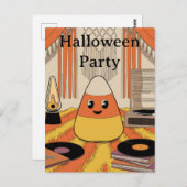 Retro, Groovy Candy Corn Halloween Party Uitnodigi Briefkaart (Voorkant / Achterkant)