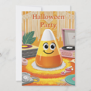 Retro, Groovy Candy Corn Halloween Party Uitnodigi Feestdagenkaart