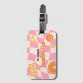 Retro Groovy Checkerboard naam Bagagelabel (Voorkant (verticaal))