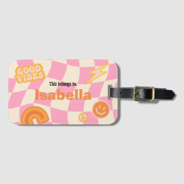 Retro Groovy Checkerboard naam Bagagelabel