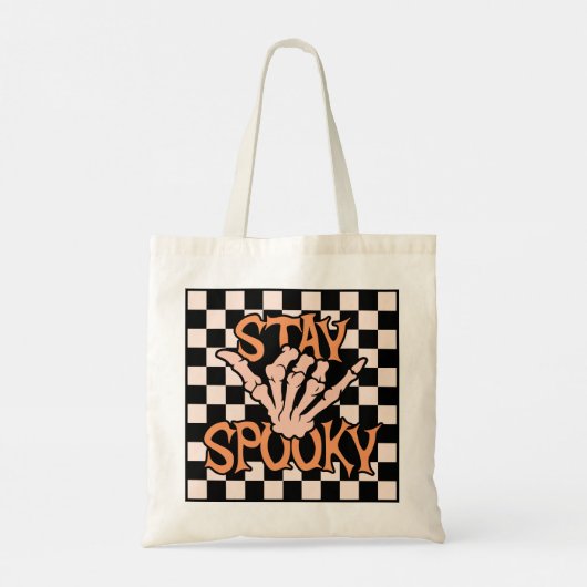 Retro Groovy Checkered Stay Spooky Halloween Tote Bag (Achterkant)