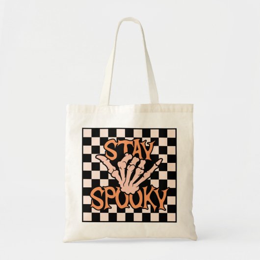 Retro Groovy Checkered Stay Spooky Halloween Tote Bag (Voorkant)