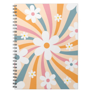 Retro Groovy Colorful Sunshine Daisy Floral Hippie Notitieboek