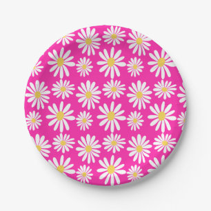 Retro Groovy Daisies Spring Daisy Boho roze Papieren Bordje