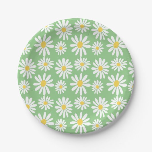 Retro Groovy Daisies Spring Daisy Boho Sage Papieren Bordje (Voorkant)