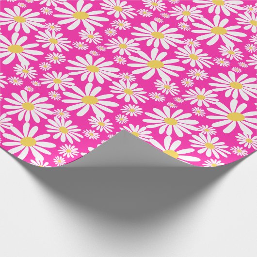 Retro Groovy Daisies Spring Daisy Pattern roze Cadeaupapier (Hoek)