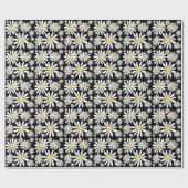 Retro Groovy Daisies Spring Pattern Black Cadeaupapier (Vlak)