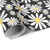 Retro Groovy Daisies Spring Pattern Black Cadeaupapier (Rol Hoek)
