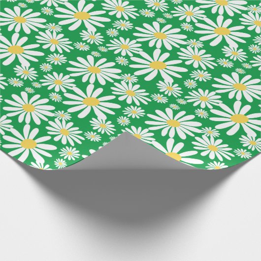 Retro Groovy Daisies Spring Pattern Kelly Green Cadeaupapier (Hoek)