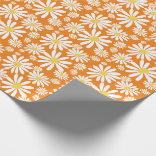 Retro Groovy Daisies Spring Pattern Oranje Cadeaupapier