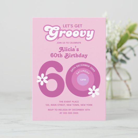 Retro Groovy Daisies Vet Roze 60e Verjaardag Kaart (Staand voorkant)