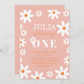 Retro Groovy Daisy Boho Meisje 1e Verjaardagsfeest Kaart (Voorkant / Achterkant)