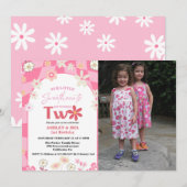 Retro Groovy Daisy Boho Twin 2e verjaardag Kaart (Voorkant / Achterkant)