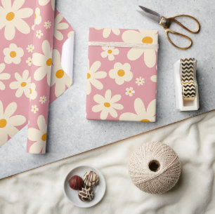 Retro groovy daisy boho woestijn roze cadeaupapier