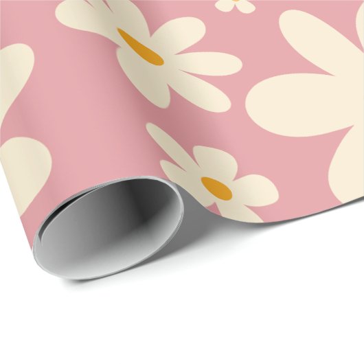 Retro groovy daisy boho woestijn roze cadeaupapier (Rol Hoek)