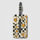 Retro Groovy Daisy Checkerboard gepersonaliseerde  Bagagelabel (Voorkant (verticaal))