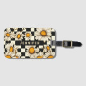 Retro Groovy Daisy Checkerboard gepersonaliseerde  Bagagelabel (Voorkant (horizontaal))