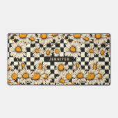 Retro Groovy Daisy Checkerboard gepersonaliseerde  Bureaumat (Voorkant)