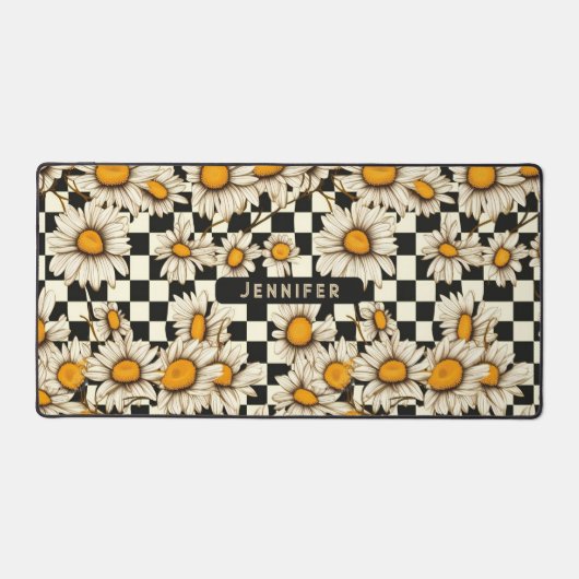 Retro Groovy Daisy Checkerboard gepersonaliseerde Bureaumat (Voorkant)