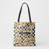 Retro Groovy Daisy Checkerboard gepersonaliseerde  Draagtas (Voorkant)