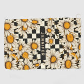 Retro Groovy Daisy Checkerboard gepersonaliseerde  Golfhanddoek (Horizontaal)