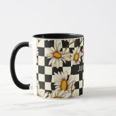Retro Groovy Daisy Checkerboard gepersonaliseerde  Mok (Links)