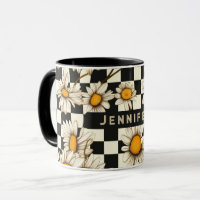 Retro Groovy Daisy Checkerboard gepersonaliseerde