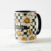 Retro Groovy Daisy Checkerboard gepersonaliseerde  Mok (Voorkant rechts)