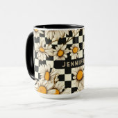 Retro Groovy Daisy Checkerboard gepersonaliseerde  Mok (Voorkant links)