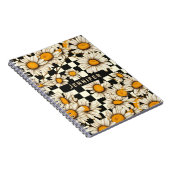 Retro Groovy Daisy Checkerboard gepersonaliseerde Notitieboek (Rechterzijde)