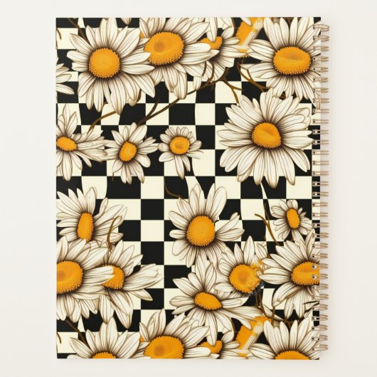 Retro Groovy Daisy Checkerboard gepersonaliseerde Planner (Achterkant)