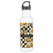 Retro Groovy Daisy Checkerboard gepersonaliseerde  Waterfles (Voorkant)