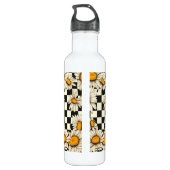 Retro Groovy Daisy Checkerboard gepersonaliseerde  Waterfles (Achterkant)