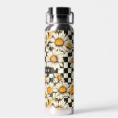 Retro Groovy Daisy Checkerboard gepersonaliseerde Waterfles (Achterkant)
