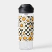 Retro Groovy Daisy Checkerboard gepersonaliseerde Waterfles (Achterkant)