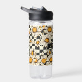 Retro Groovy Daisy Checkerboard gepersonaliseerde Waterfles (Rechts)